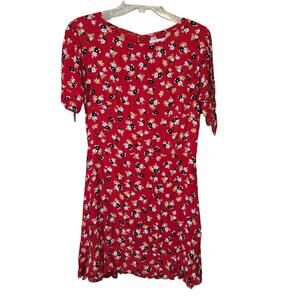 Faithfull the Brand Daphne Ditsy Floral Print Short Sleeve Mini Dress Red Size 4